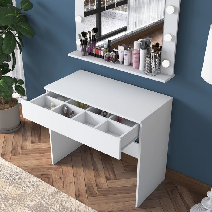Hanah Home BJ120 - 2916 Mesa de Maquillaje Blanca con Espejo e Iluminación Hanah Home BJ120 - 2916 Mesa de Maquillaje Blanca con Espejo e Iluminación